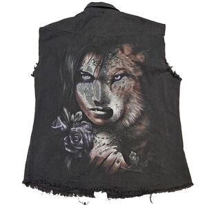 Spiral Men's Sleeveless Black Pearl Snap Button Down Shirt Wolf/Woman Size XXL